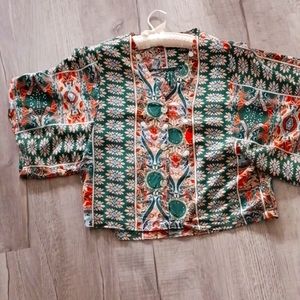 Boho Blouse Green Multi Colored